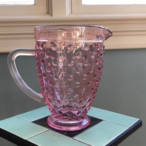 Glass pitcher, pink with raised dots Perfect for Barbie Party